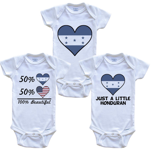 Honduran American Heart Flag Baby Bodysuit Bundle (3 Piece Set)