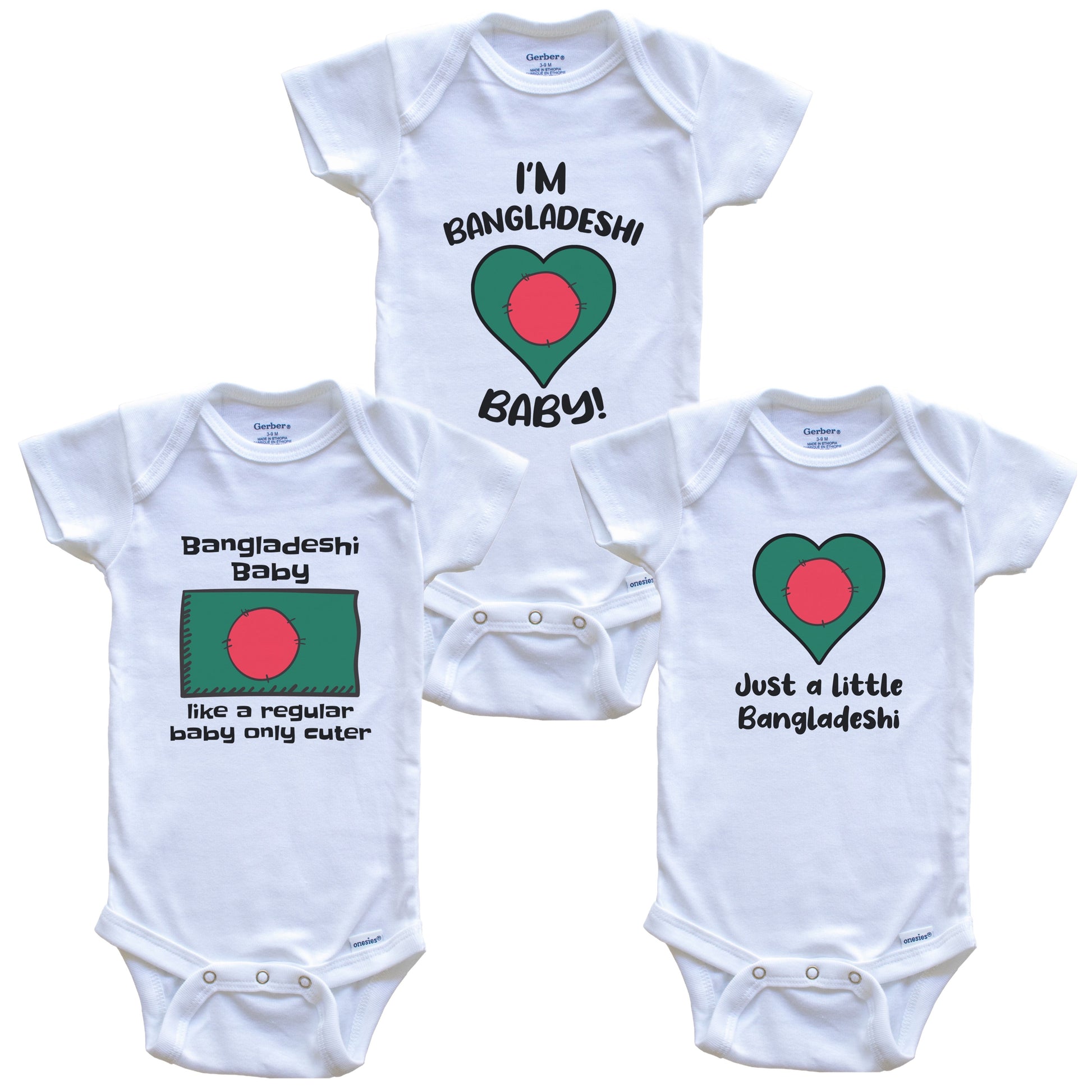 Bangladeshi Baby Bodysuits Funny Bangladesh Flag 3 Piece Gift Set