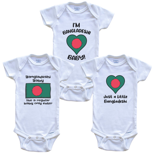 Bangladeshi Baby Bodysuits Funny Bangladesh Flag 3 Piece Gift Set