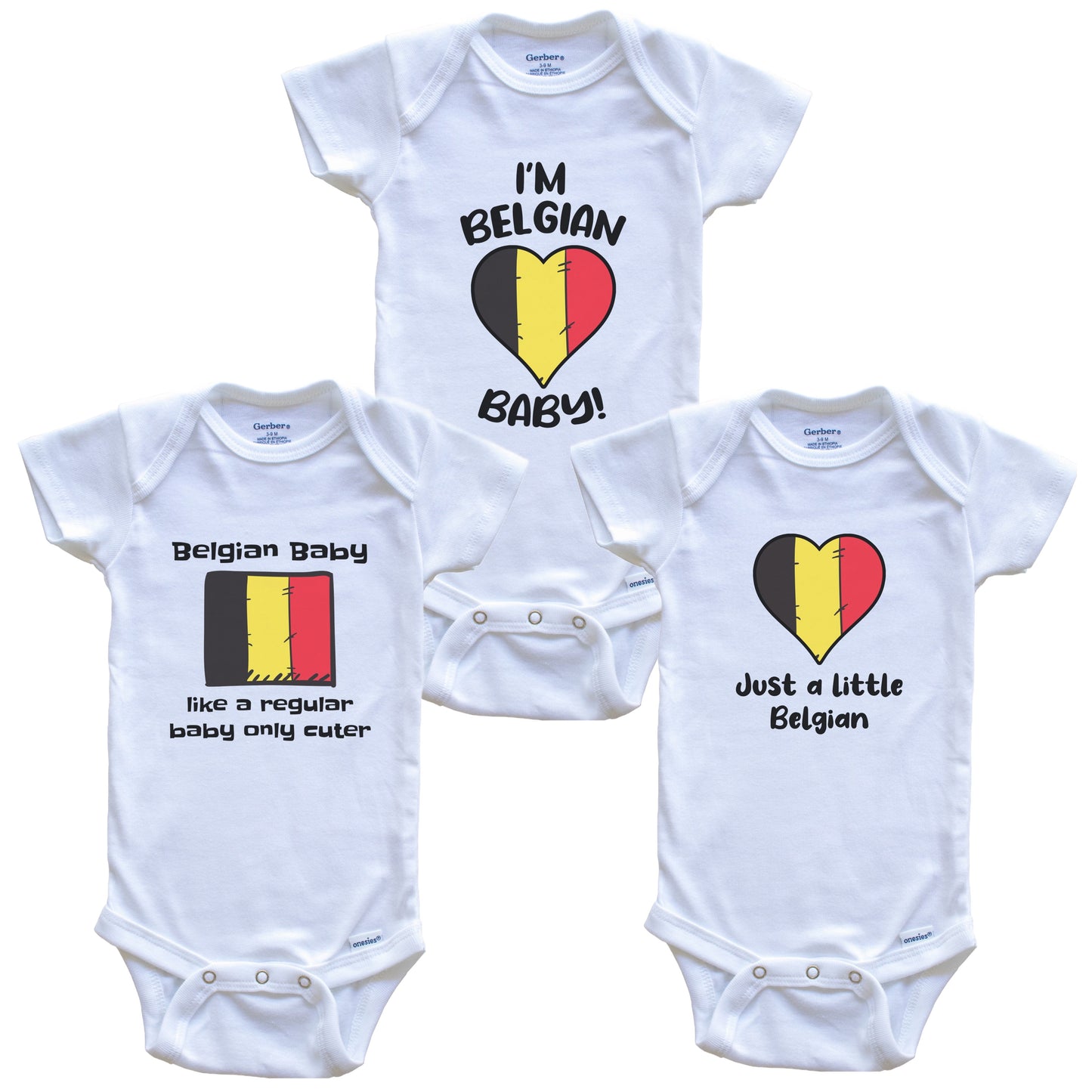 Belgian Baby Bodysuits Funny Belgium Flag 3 Piece Gift Set