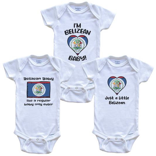 Belizean Baby Bodysuits Funny Belize Flag 3 Piece Gift Set