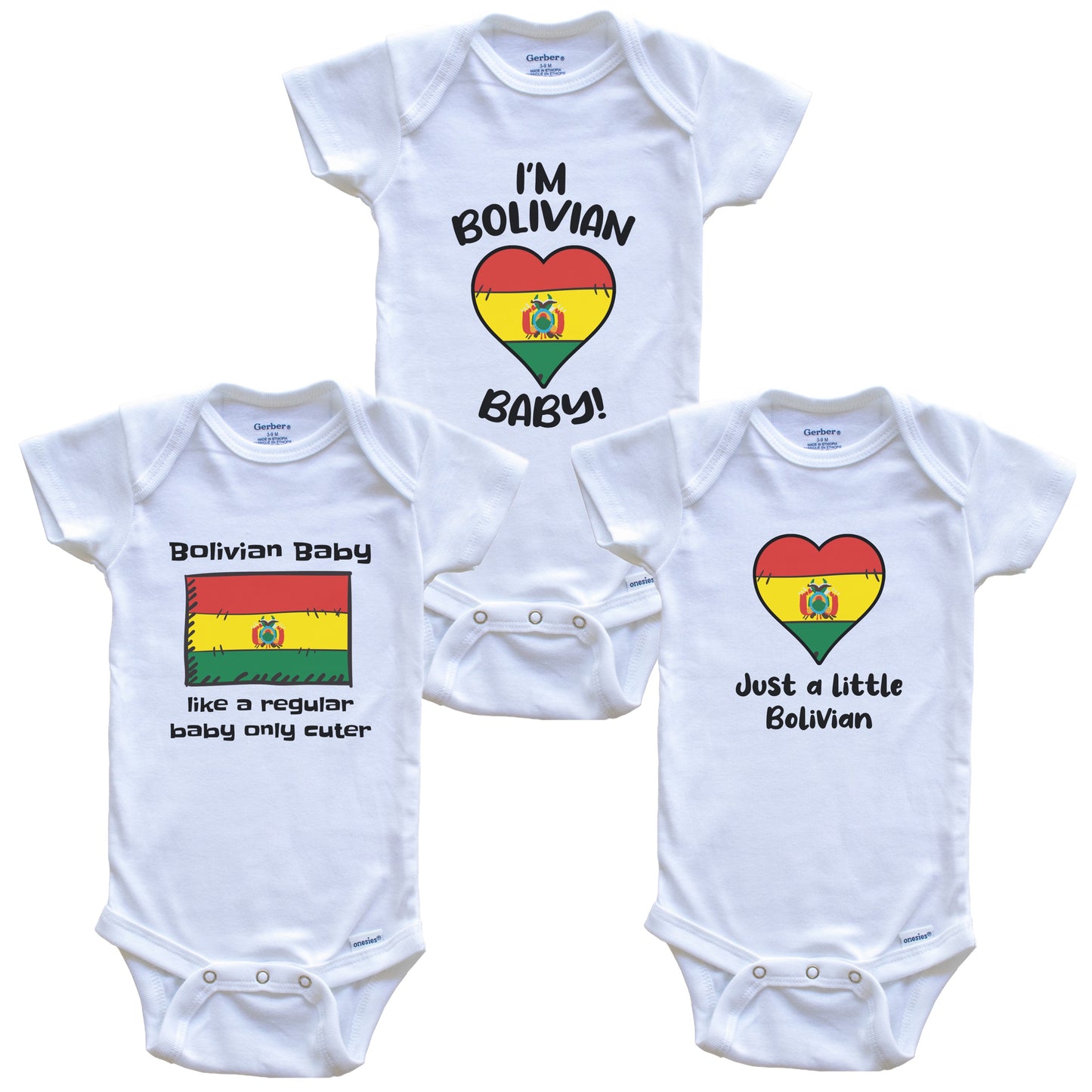 Bolivian Baby Bodysuits Funny Bolivia Flag 3 Piece Gift Set