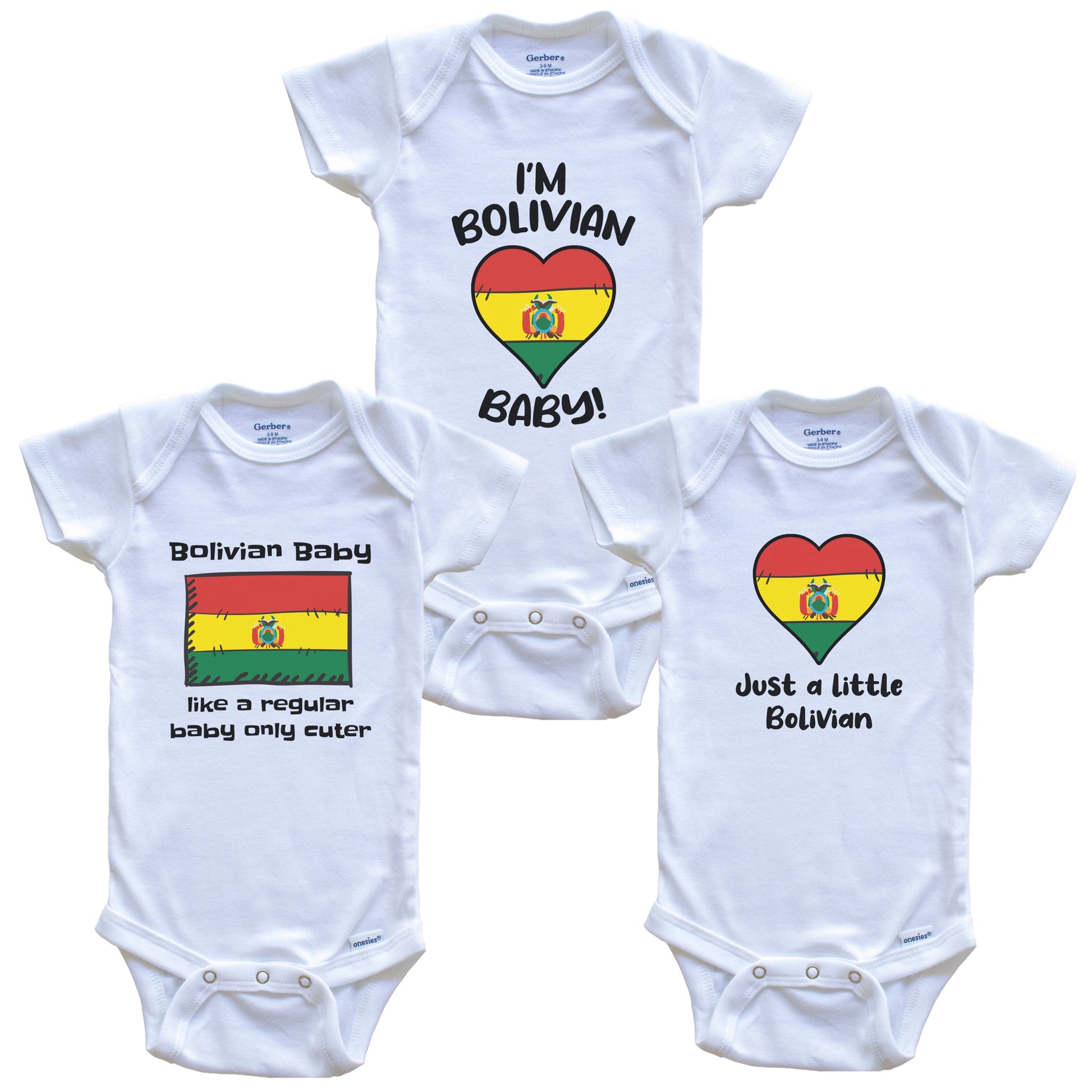 Bolivian Baby Bodysuits Funny Bolivia Flag 3 Piece Gift Set