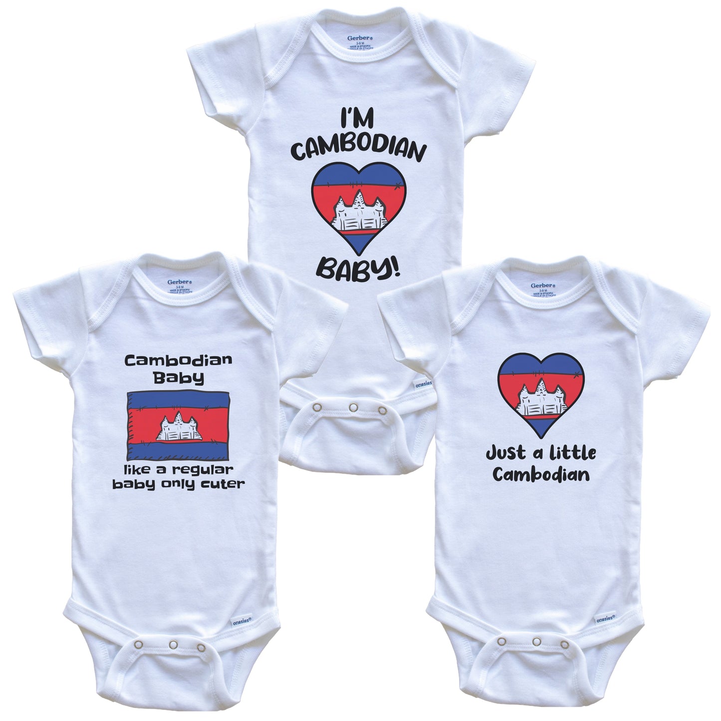 Cambodian Baby Bodysuits Funny Cambodia Flag 3 Piece Gift Set