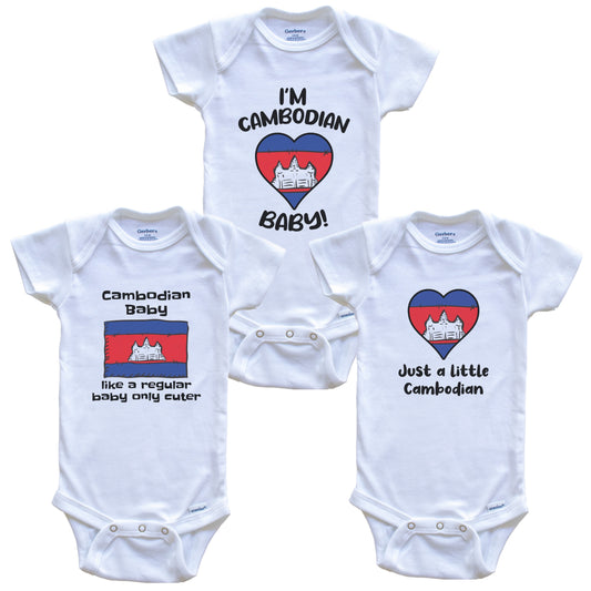 Cambodian Baby Bodysuits Funny Cambodia Flag 3 Piece Gift Set