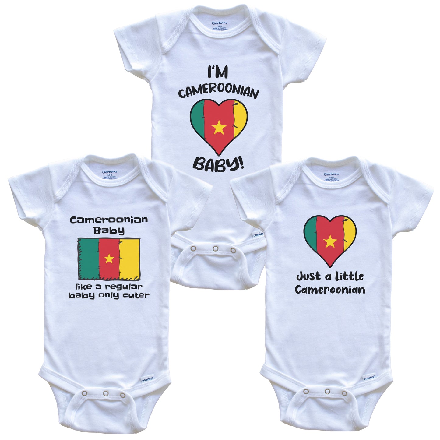 Cameroonian Baby Bodysuits Funny Cameroon Flag 3 Piece Gift Set