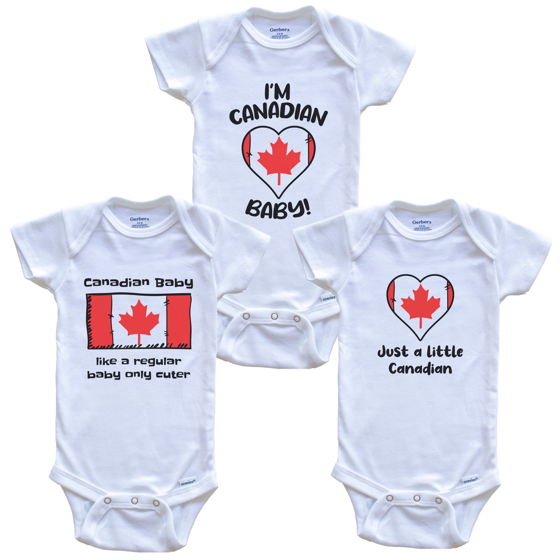 Canadian Baby Bodysuits Funny Canada Flag 3 Piece Gift Set
