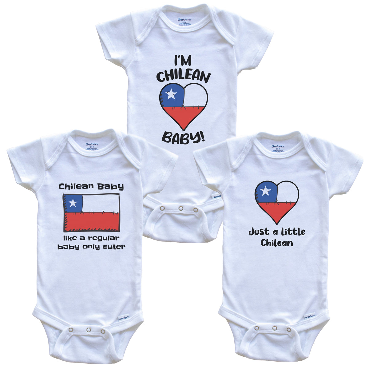 Chilean Baby Bodysuits Funny Chile Flag 3 Piece Gift Set