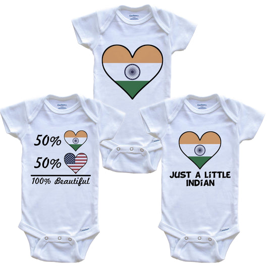 Indian American Heart Flag Baby Bodysuit Bundle (3 Piece Set)