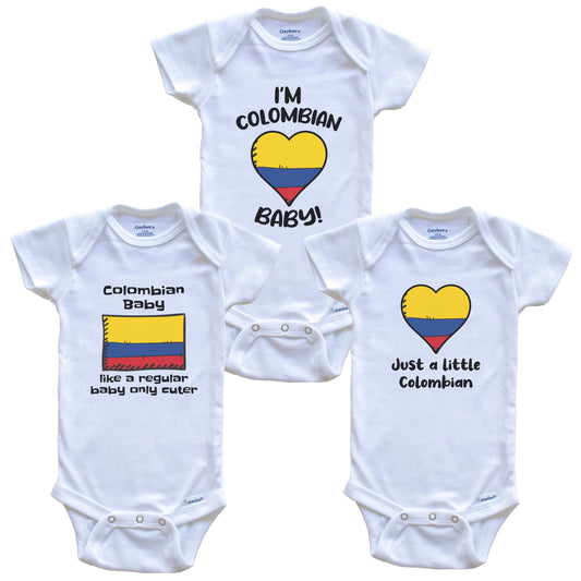 Colombian Baby Bodysuits Funny Colombia Flag 3 Piece Gift Set