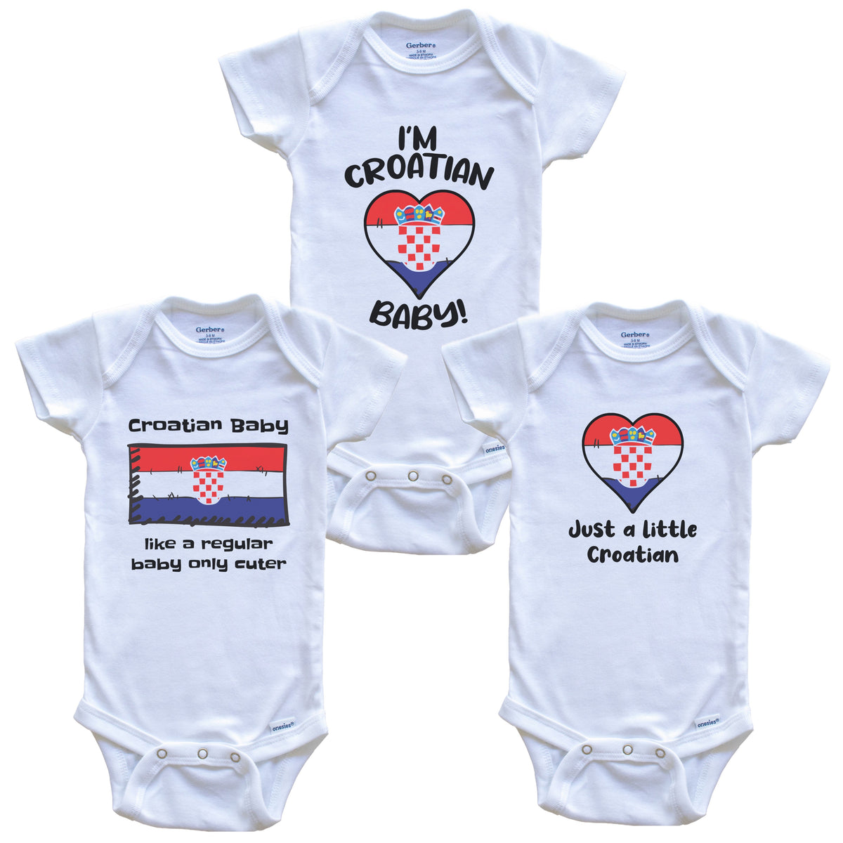Croatian Baby Bodysuits Funny Croatia Flag 3 Piece Gift Set