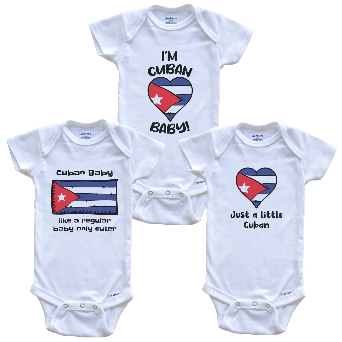 Cuban Baby Bodysuits Funny Cuba Flag 3 Piece Gift Set