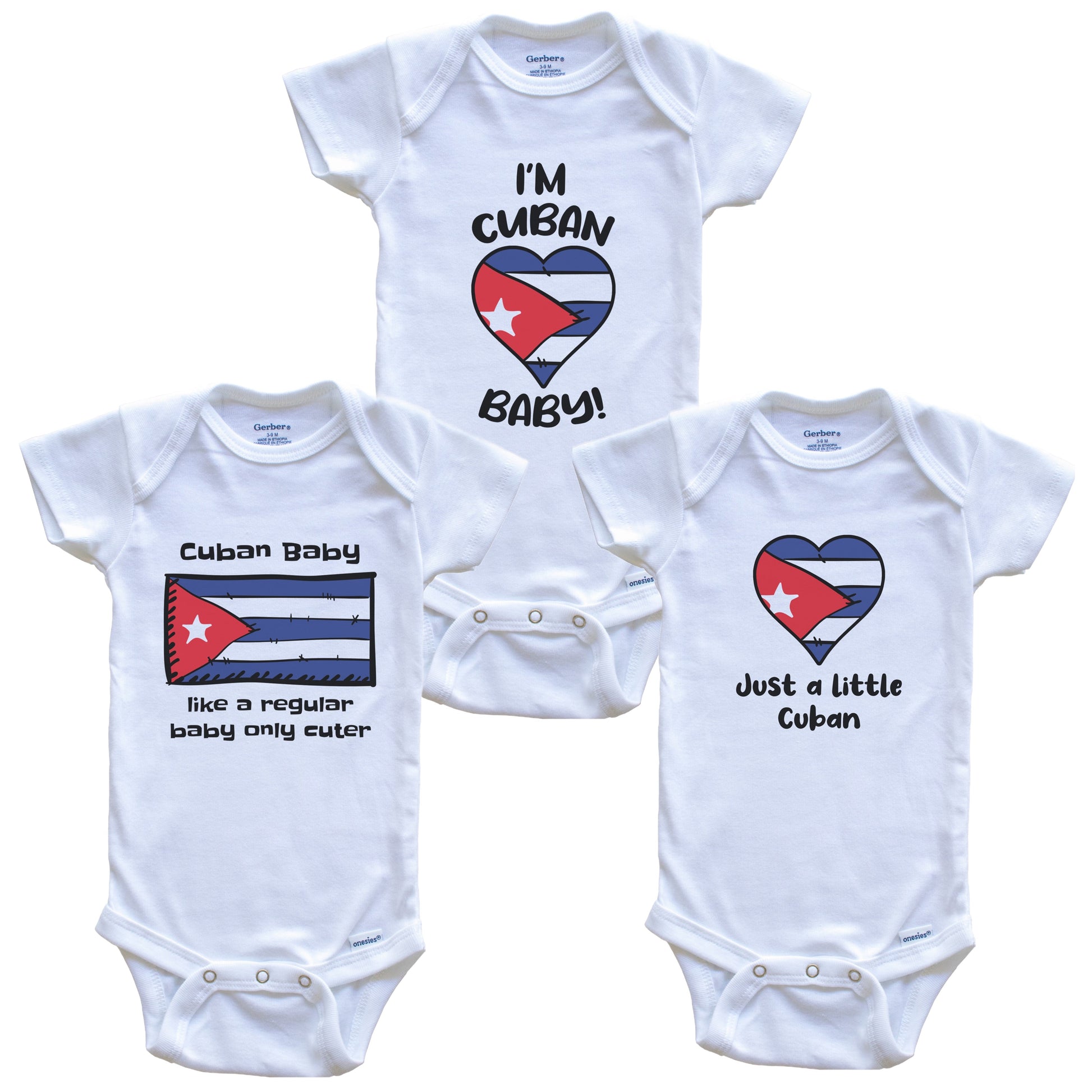 Cuban Baby Bodysuits Funny Cuba Flag 3 Piece Gift Set