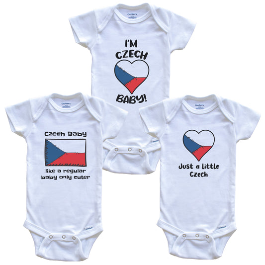 Czech Baby Bodysuits Funny Czech Republic Flag 3 Piece Gift Set