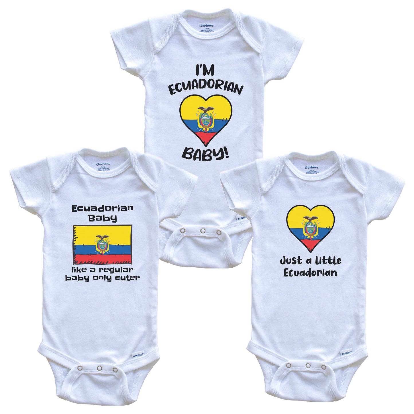 Ecuadorian Baby Bodysuits Funny Ecuador Flag 3 Piece Gift Set