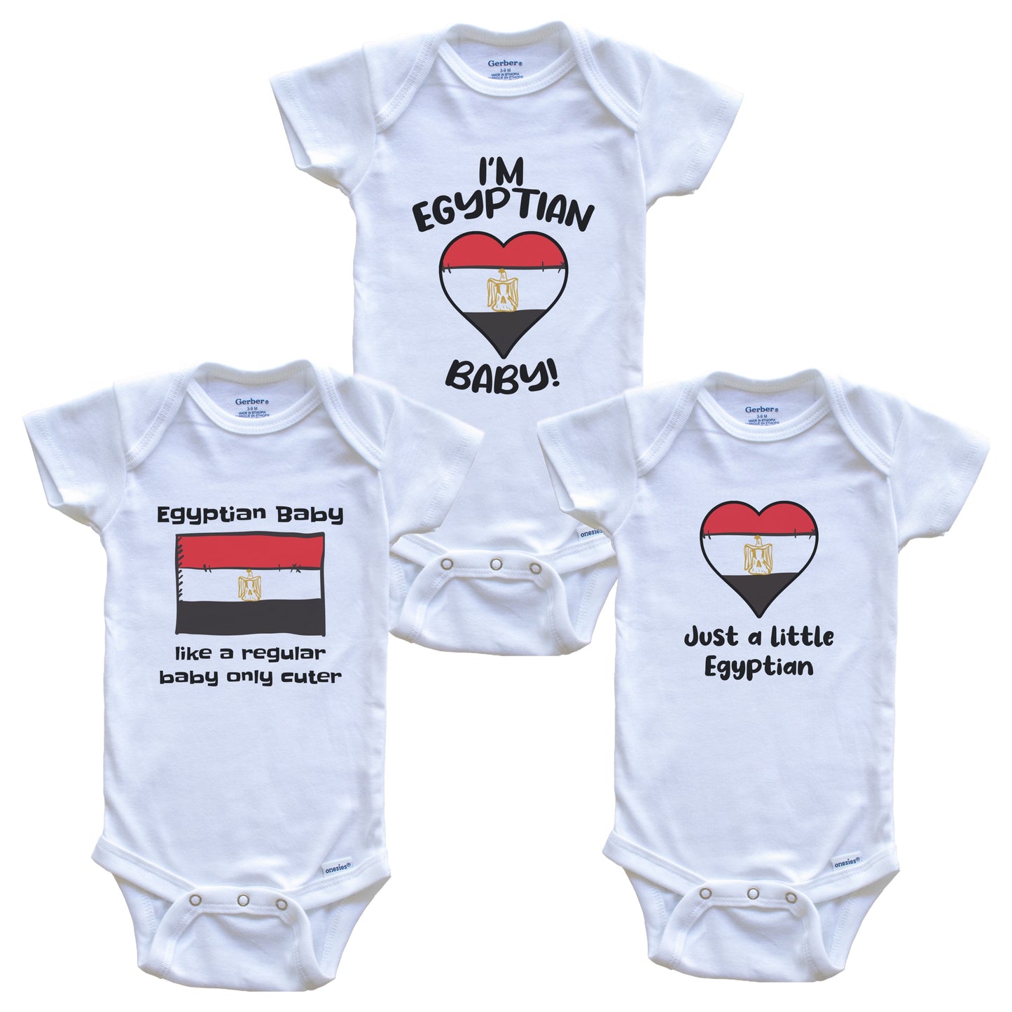 Egyptian Baby Bodysuits Funny Egypt Flag 3 Piece Gift Set