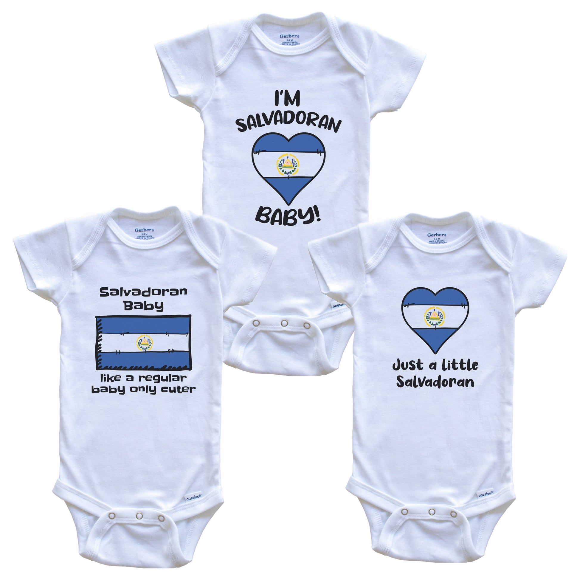 Salvadoran Baby Bodysuits Funny El Salvador Flag 3 Piece Gift Set
