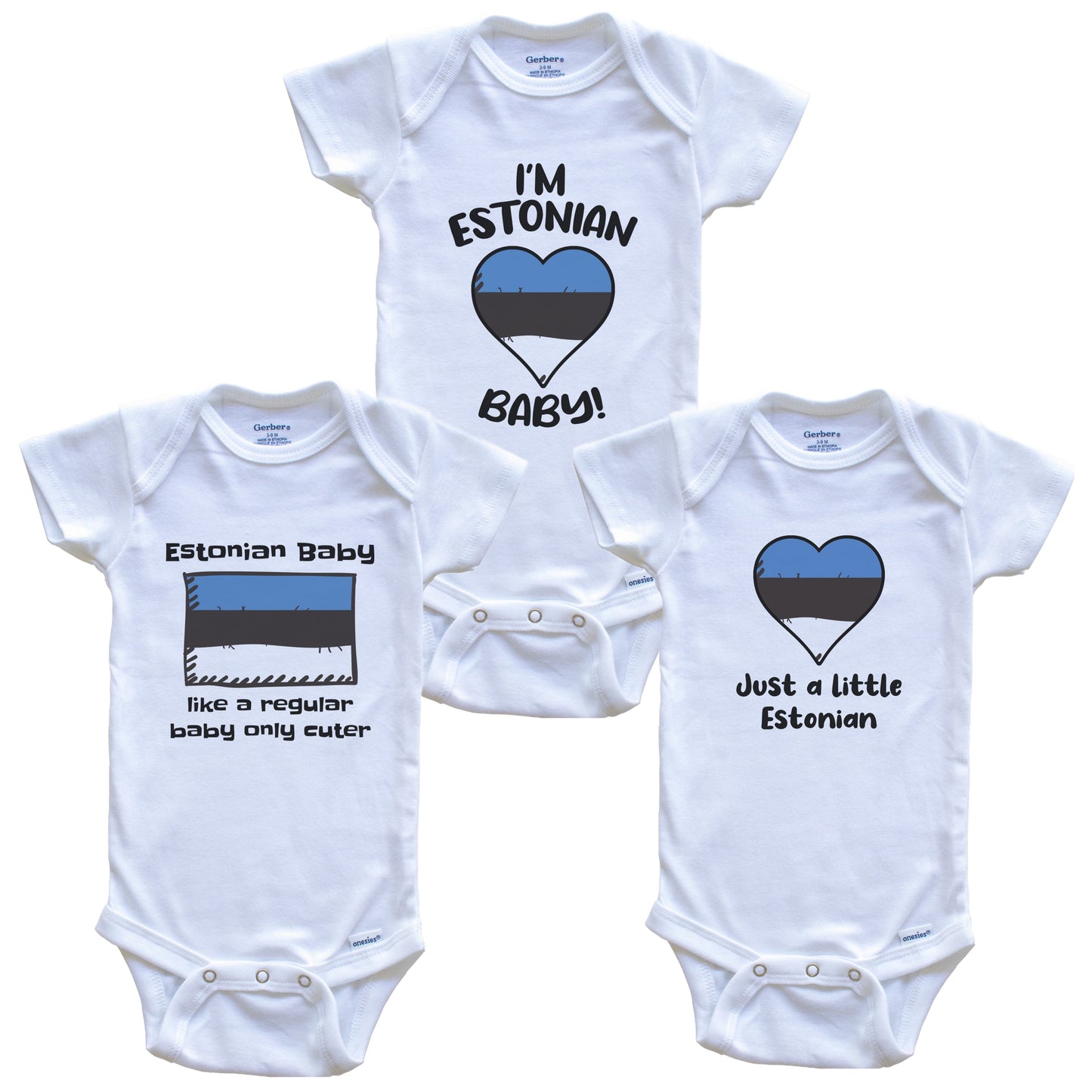 Estonian Baby Bodysuits Funny Estonia Flag 3 Piece Gift Set