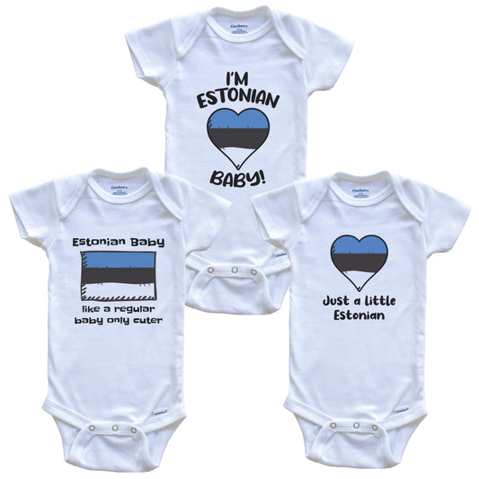 Estonian Baby Bodysuits Funny Estonia Flag 3 Piece Gift Set