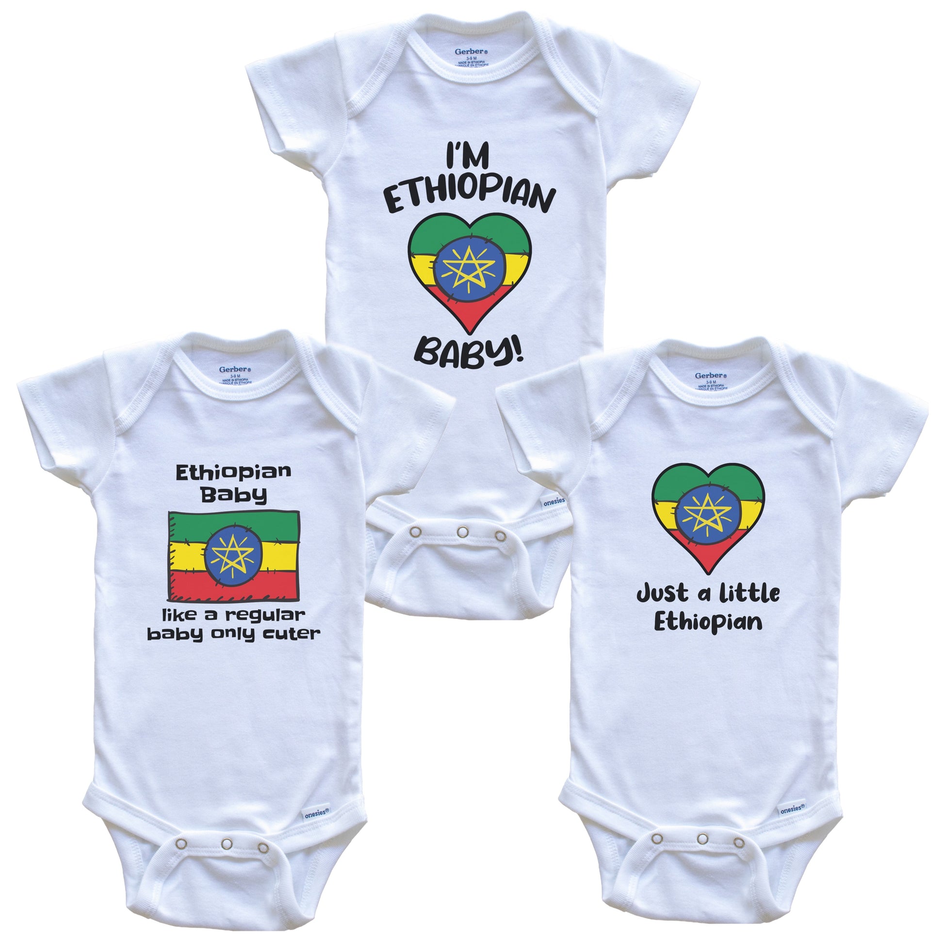 Ethiopian Baby Bodysuits Funny Ethiopia Flag 3 Piece Gift Set