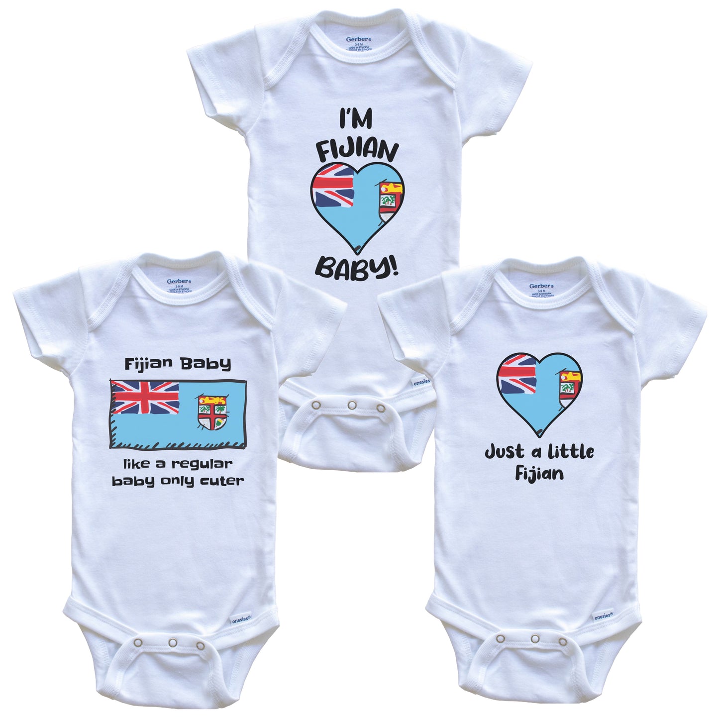 Fijian Baby Bodysuits Funny Fiji Flag 3 Piece Gift Set