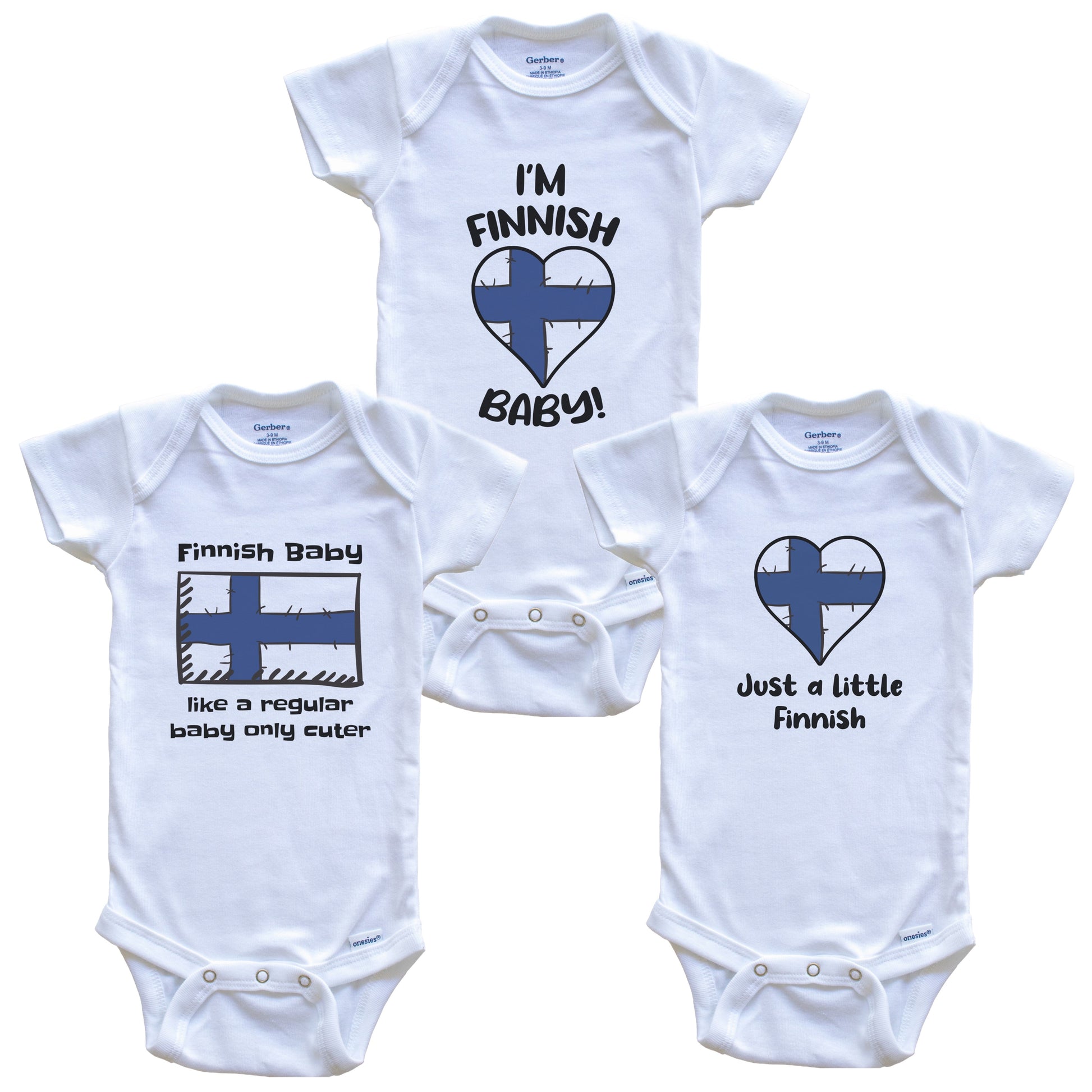 Finnish Baby Bodysuits Funny Finland Flag 3 Piece Gift Set