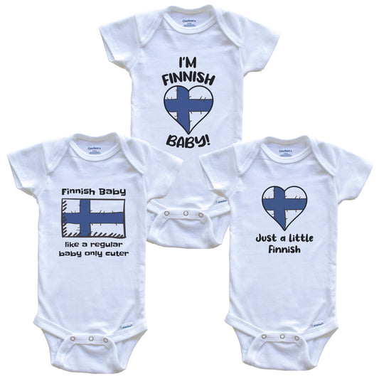 Finnish Baby Bodysuits Funny Finland Flag 3 Piece Gift Set