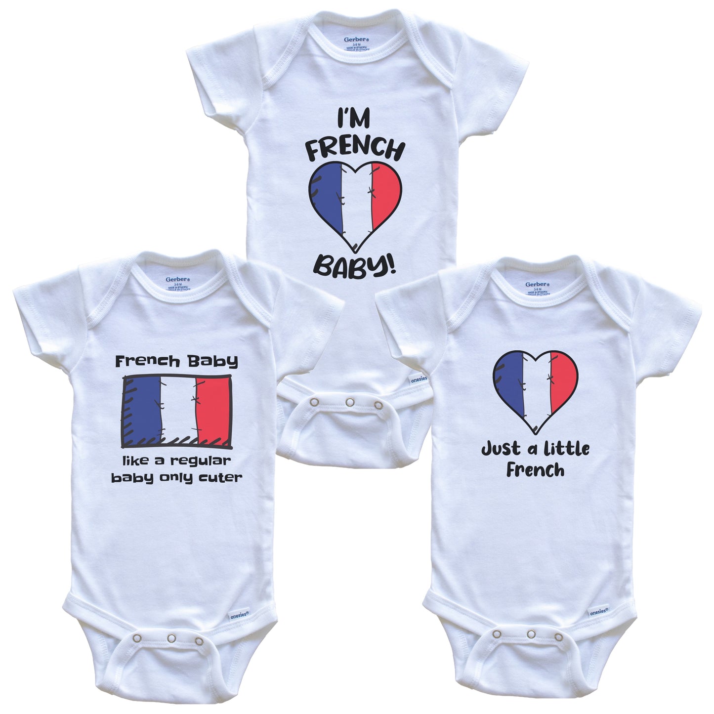 French Baby Bodysuits Funny France Flag 3 Piece Gift Set