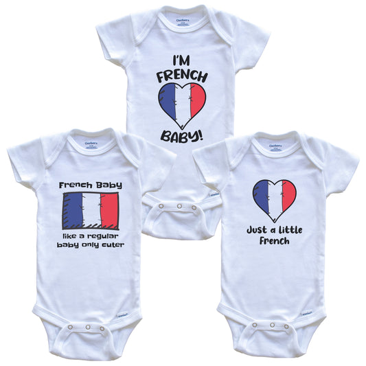 French Baby Bodysuits Funny France Flag 3 Piece Gift Set