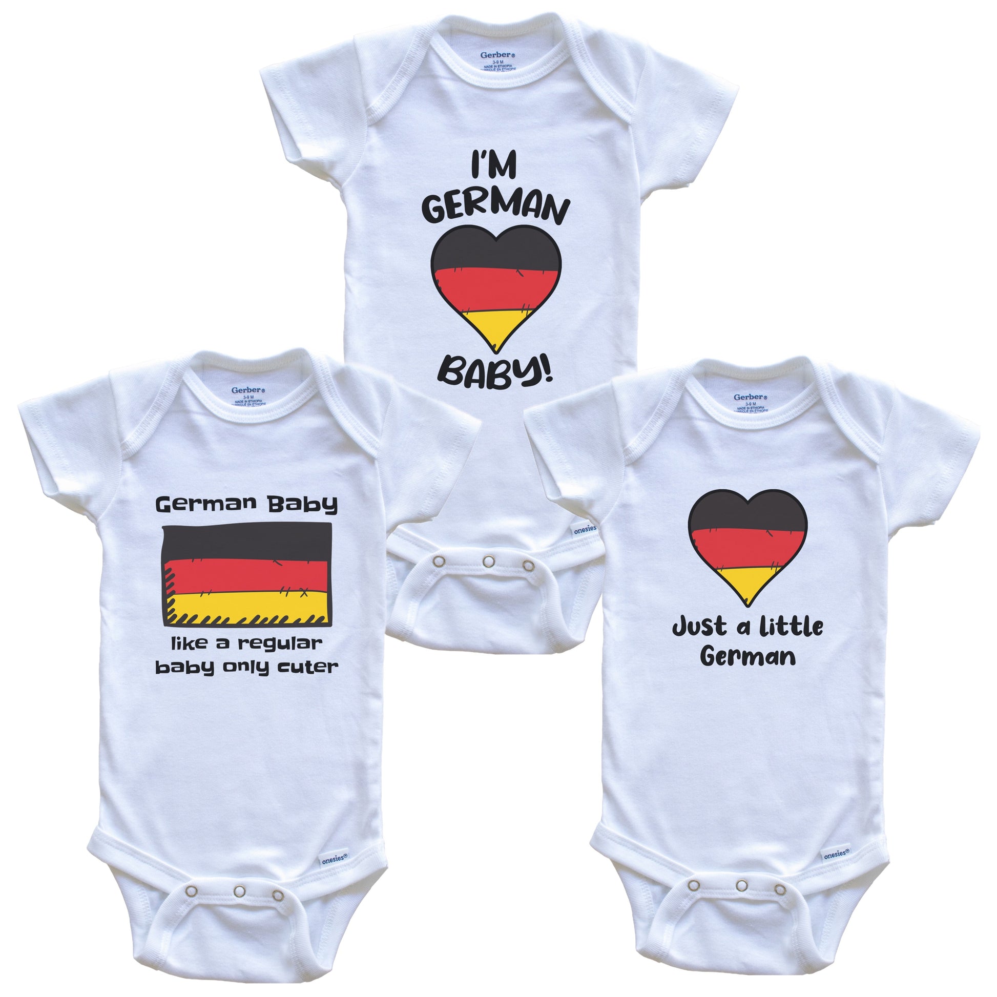 German Baby Bodysuits Funny Germany Flag 3 Piece Gift Set
