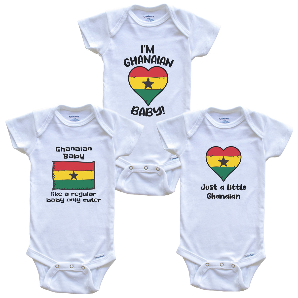 Ghanaian Baby Bodysuits Funny Ghana Flag 3 Piece Gift Set