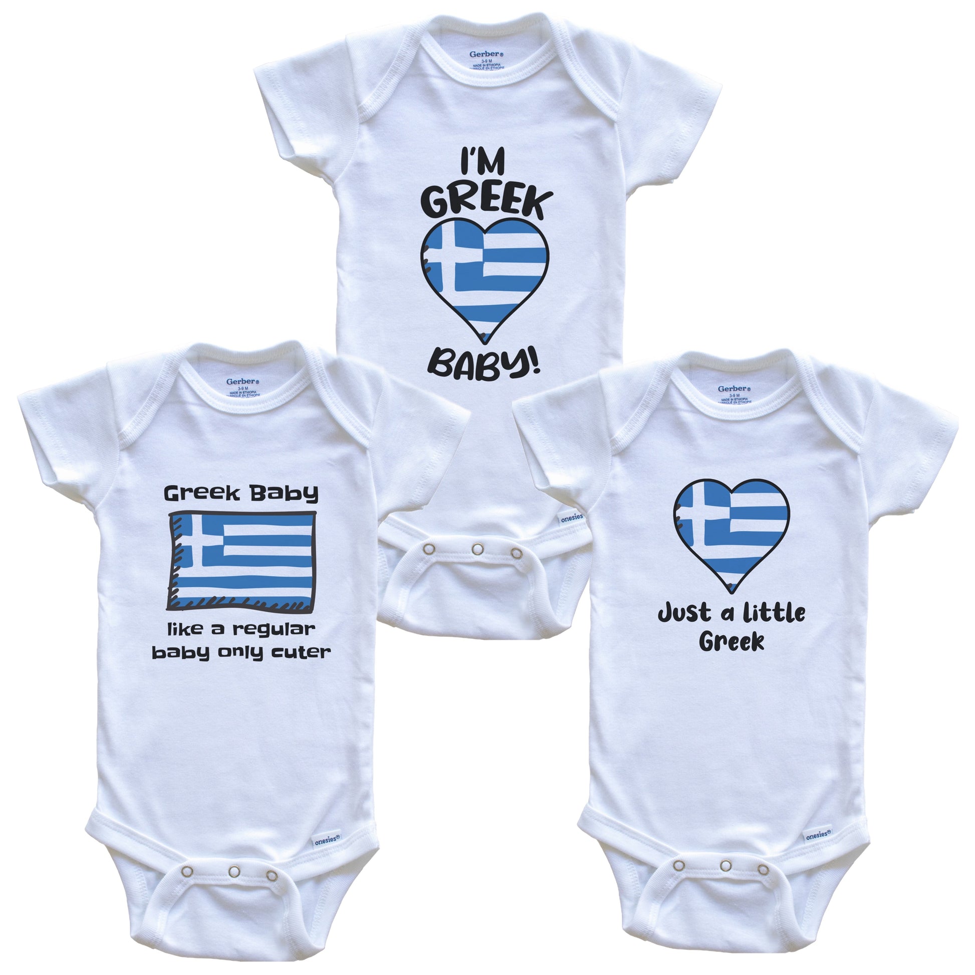 Greek Baby Bodysuits Funny Greece Flag 3 Piece Gift Set