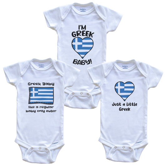 Greek Baby Bodysuits Funny Greece Flag 3 Piece Gift Set