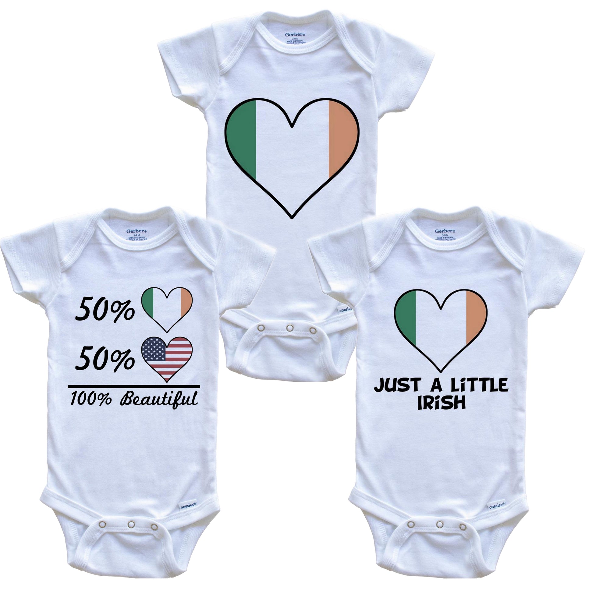 Irish American Heart Flag Baby Bodysuit Bundle (3 Piece Set)