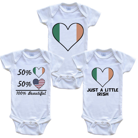 Irish American Heart Flag Baby Bodysuit Bundle (3 Piece Set)