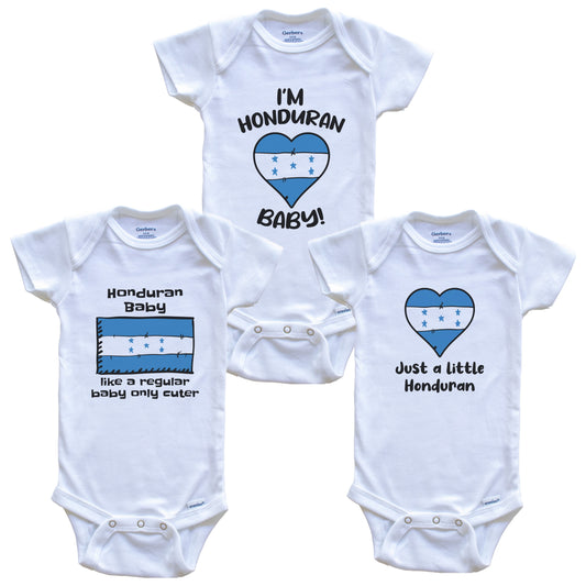 Honduran Baby Bodysuits Funny Honduras Flag 3 Piece Gift Set