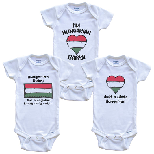 Hungarian Baby Bodysuits Funny Hungary Flag 3 Piece Gift Set