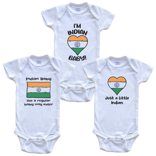 Indian Baby Bodysuits Funny India Flag 3 Piece Gift Set
