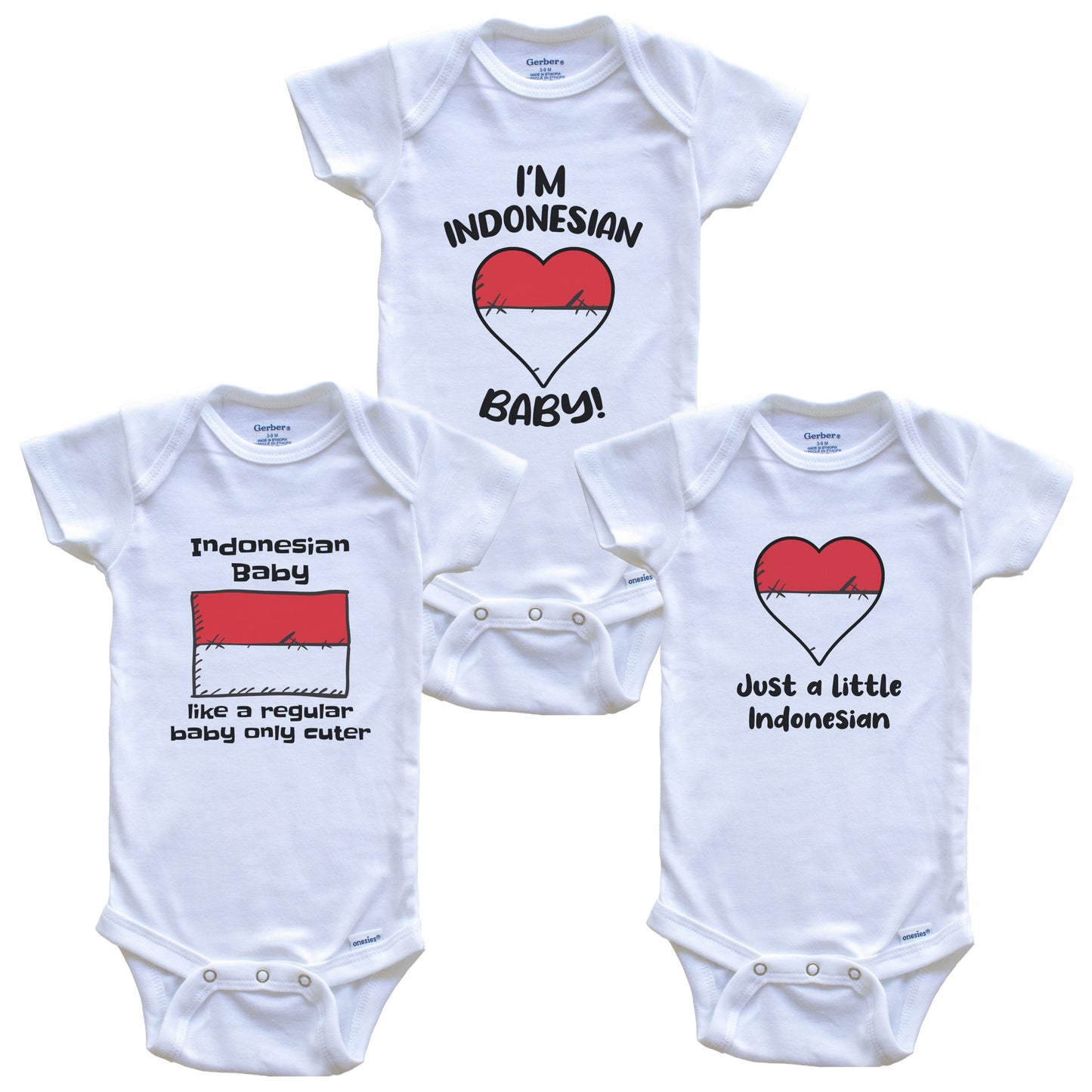 Indonesian Baby Bodysuits Funny Indonesia Flag 3 Piece Gift Set