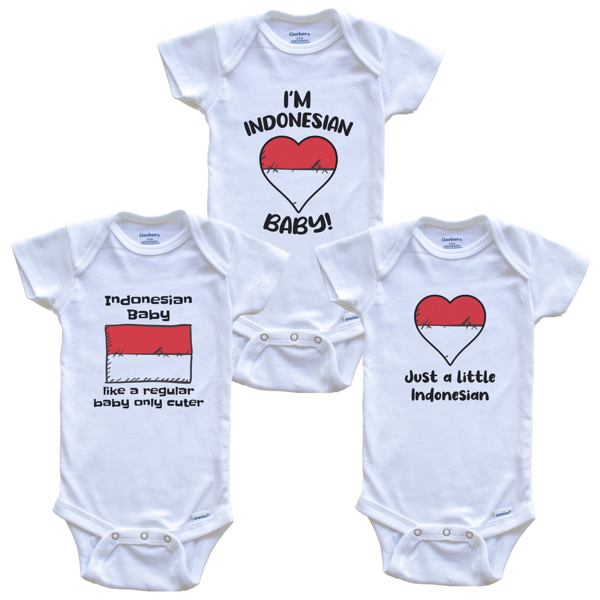Indonesian Baby Bodysuits Funny Indonesia Flag 3 Piece Gift Set