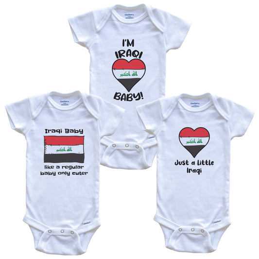 Iraqi Baby Bodysuits Funny Iraq Flag 3 Piece Gift Set