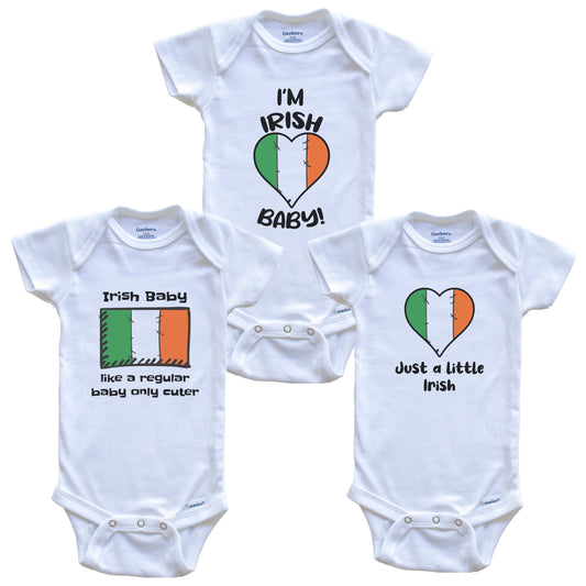 Irish Baby Bodysuits Funny Ireland Flag 3 Piece Gift Set