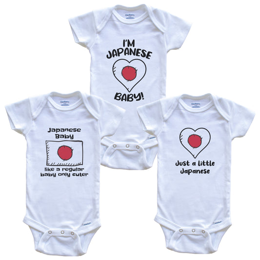 Japanese Baby Bodysuits Funny Japan Flag 3 Piece Gift Set