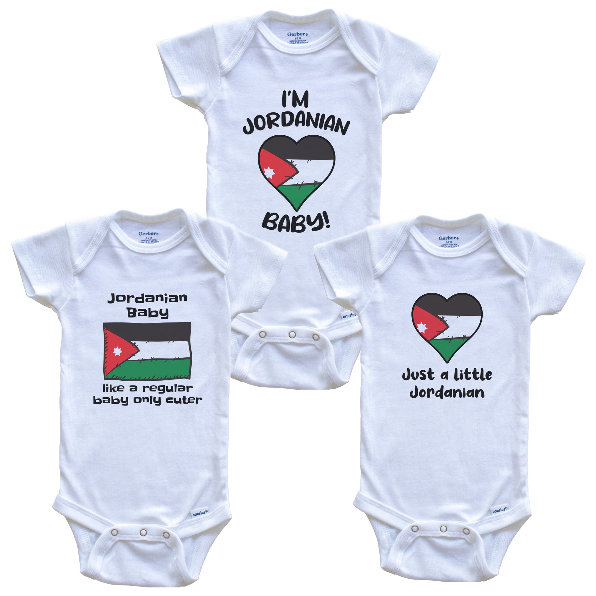 Jordanian Baby Bodysuits Funny Jordan Flag 3 Piece Gift Set