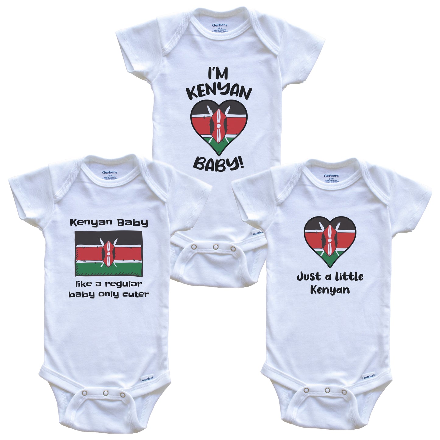 Kenyan Baby Bodysuits Funny Kenya Flag 3 Piece Gift Set