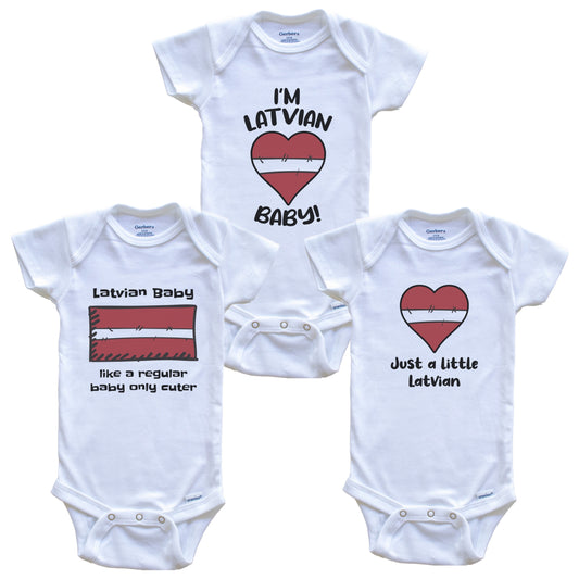 Latvian Baby Bodysuits Funny Latvia Flag 3 Piece Gift Set