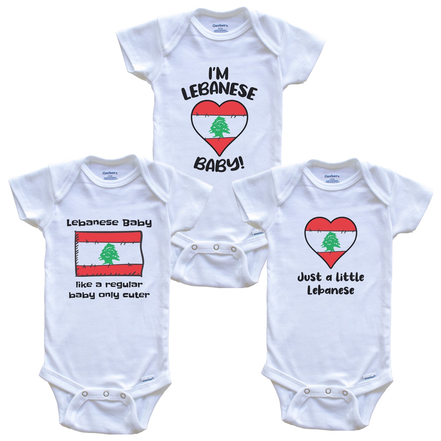 Lebanese Baby Bodysuits Funny Lebanon Flag 3 Piece Gift Set