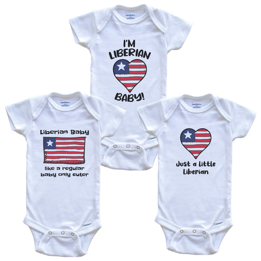 Liberian Baby Bodysuits Funny Liberia Flag 3 Piece Gift Set