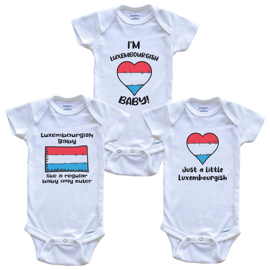 Luxembourgish Baby Bodysuits Funny Luxembourg Flag 3 Piece Gift Set