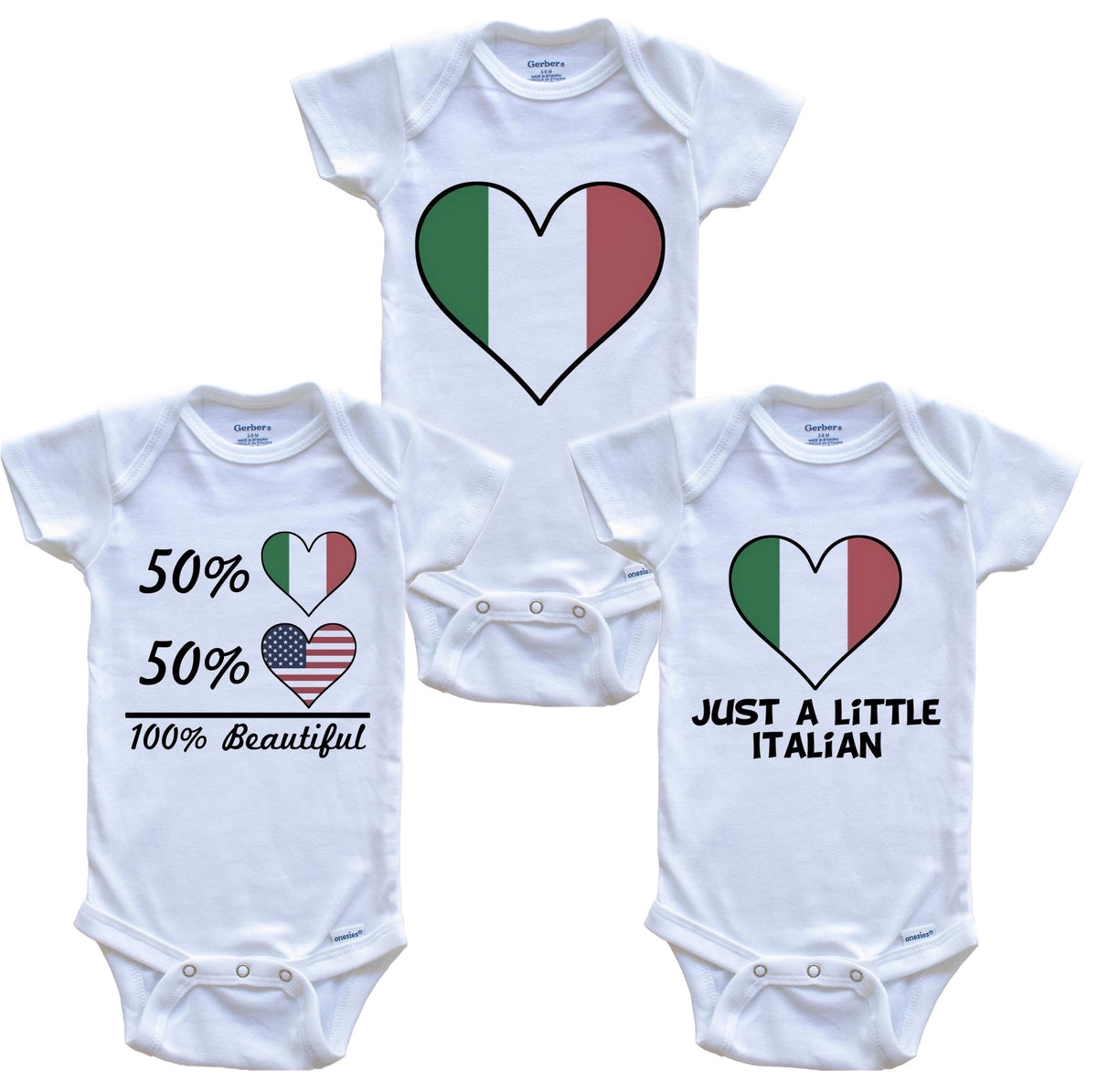 Italian American Heart Flag Baby Bodysuit Bundle (3 Piece Set)